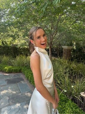 Danielle Frankel - Sasha Gown - Silky Ivory Halter Satin Dress